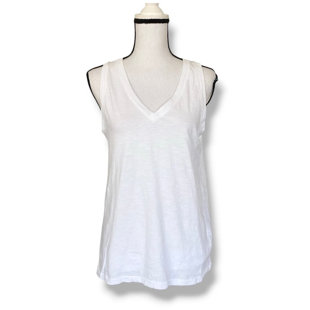 Madewell Whisper Cotton V-Neck Tank Top Wmn’s Sz M White Slub Knit Relax Fit